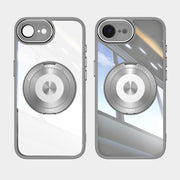 For iPhone 16e 360 Holder Magsafe Acrylic Hybrid TPU Phone Case(Frosted White)