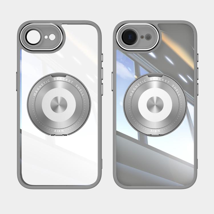 For iPhone 16e 360 Holder Magsafe Acrylic Hybrid TPU Phone Case(Frosted White)