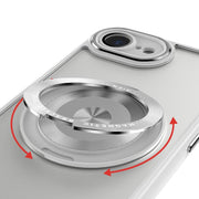 For iPhone 16e 360 Holder Magsafe Acrylic Hybrid TPU Phone Case(Frosted White)