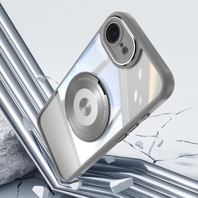 For iPhone 16e 360 Holder Magsafe Acrylic Hybrid TPU Phone Case(Frosted White)