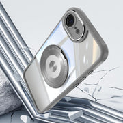 For iPhone 16e 360 Holder Magsafe Acrylic Hybrid TPU Phone Case(Frosted White)