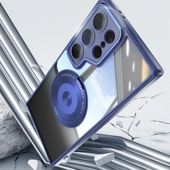 For Samsung Galaxy S25 Ultra 5G 360 Holder MagSafe Acrylic Hybrid TPU Phone Case(Blue)