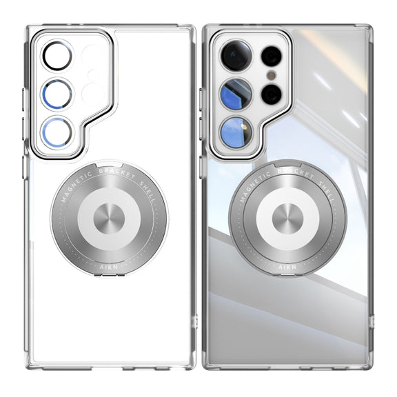 For Samsung Galaxy S25 Ultra 5G 360 Holder MagSafe Acrylic Hybrid TPU Phone Case(Frosted White)