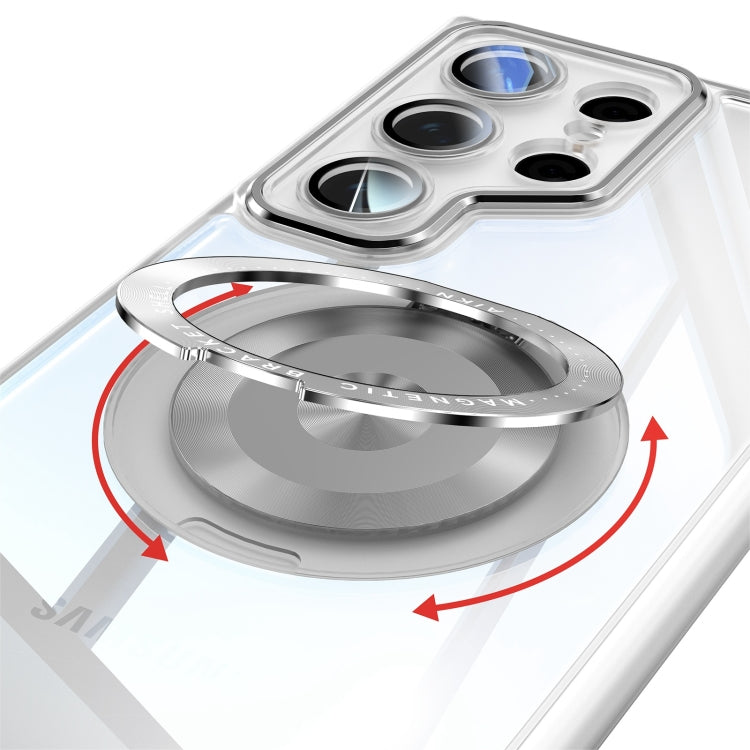 For Samsung Galaxy S25 Ultra 5G 360 Holder MagSafe Acrylic Hybrid TPU Phone Case(Frosted White)
