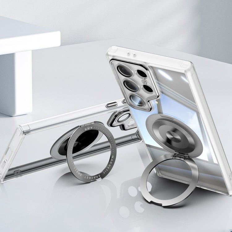 For Samsung Galaxy S25 Ultra 5G 360 Holder MagSafe Acrylic Hybrid TPU Phone Case(Frosted White)