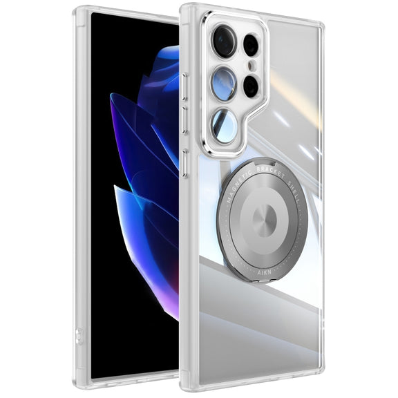 For Samsung Galaxy S25 Ultra 5G 360 Holder MagSafe Acrylic Hybrid TPU Phone Case(Frosted White)