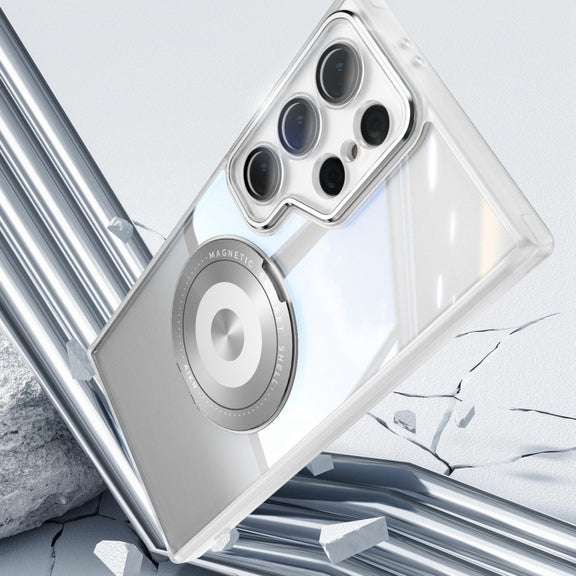 For Samsung Galaxy S25 Ultra 5G 360 Holder MagSafe Acrylic Hybrid TPU Phone Case(Frosted White)
