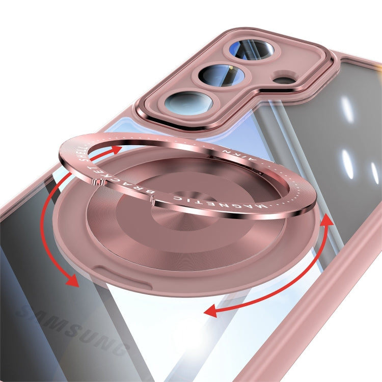 For Samsung Galaxy S25+ 5G 360 Holder MagSafe Acrylic Hybrid TPU Phone Case(Pink)