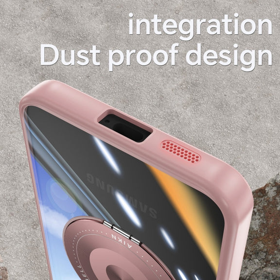 For Samsung Galaxy S25+ 5G 360 Holder MagSafe Acrylic Hybrid TPU Phone Case(Pink)