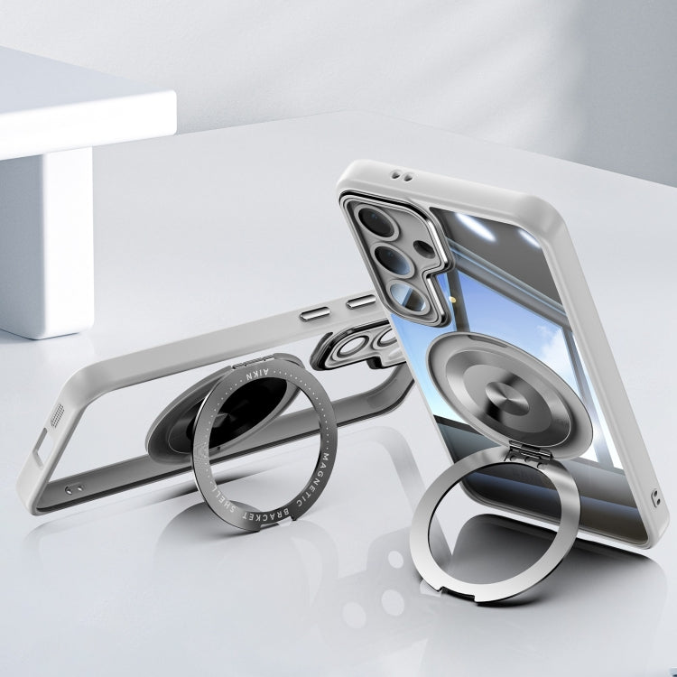 For Samsung Galaxy S25+ 5G 360 Holder MagSafe Acrylic Hybrid TPU Phone Case(Grey)