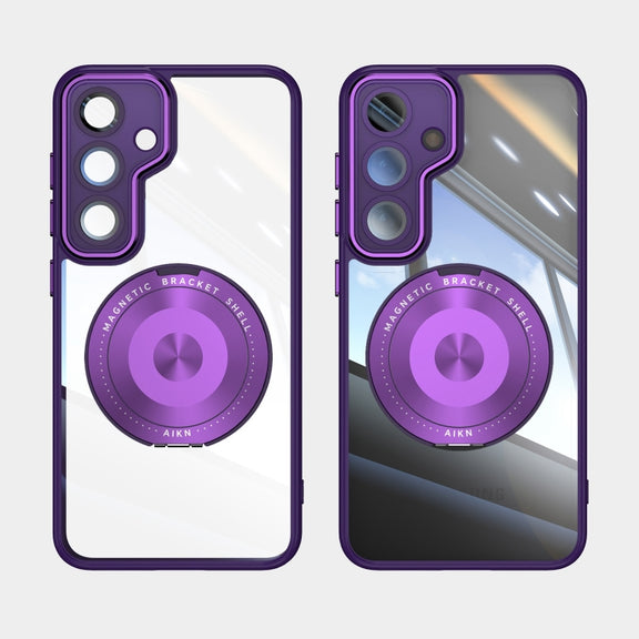 For Samsung Galaxy S25+ 5G 360 Holder MagSafe Acrylic Hybrid TPU Phone Case(Purple)