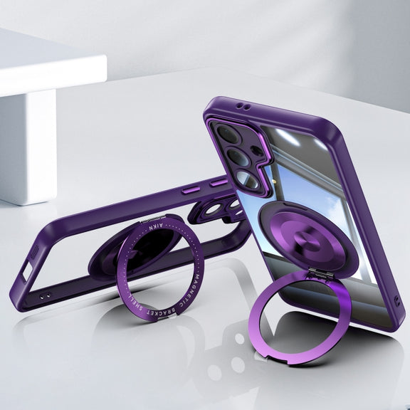 For Samsung Galaxy S25+ 5G 360 Holder MagSafe Acrylic Hybrid TPU Phone Case(Purple)