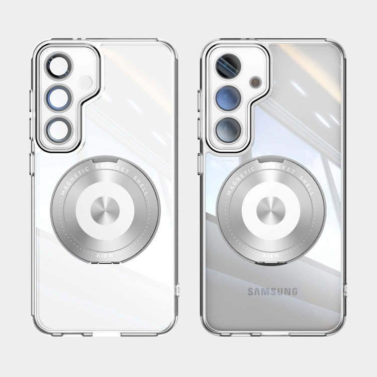 For Samsung Galaxy S25+ 5G 360 Holder MagSafe Acrylic Hybrid TPU Phone Case(Frosted White)