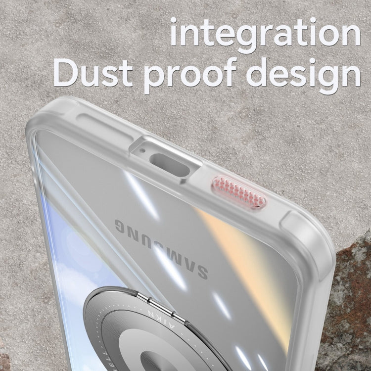 For Samsung Galaxy S25+ 5G 360 Holder MagSafe Acrylic Hybrid TPU Phone Case(Frosted White)