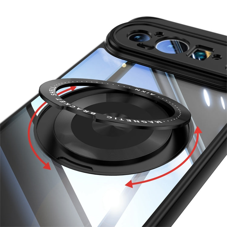 For Google Pixel 9 / 9 Pro 360 Holder Magsafe Acrylic Hybrid TPU Phone Case(Black)