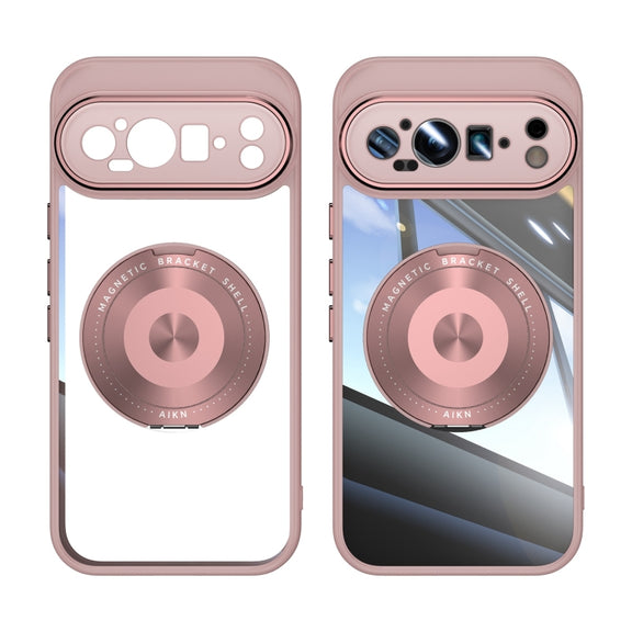 For Google Pixel 9 Pro 360 Holder Magsafe Acrylic Hybrid TPU Phone Case(Pink)