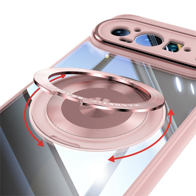 For Google Pixel 9 Pro 360 Holder Magsafe Acrylic Hybrid TPU Phone Case(Pink)