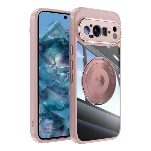 For Google Pixel 9 Pro 360 Holder Magsafe Acrylic Hybrid TPU Phone Case(Pink)