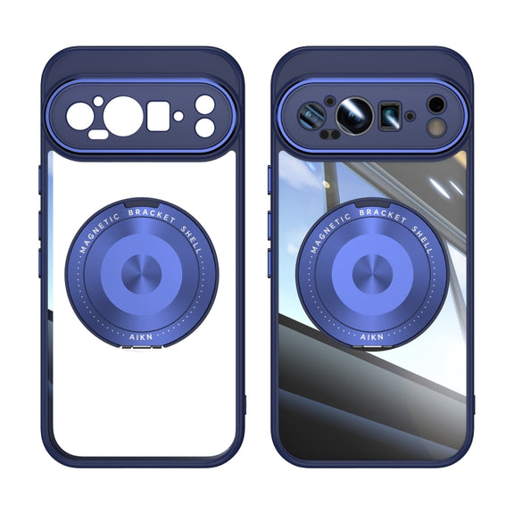 For Google Pixel 9 Pro 360 Holder Magsafe Acrylic Hybrid TPU Phone Case(Blue)
