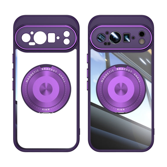 For Google Pixel 9 / 9 Pro 360 Holder Magsafe Acrylic Hybrid TPU Phone Case(Purple)