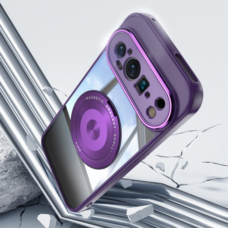 For Google Pixel 9 / 9 Pro 360 Holder Magsafe Acrylic Hybrid TPU Phone Case(Purple)