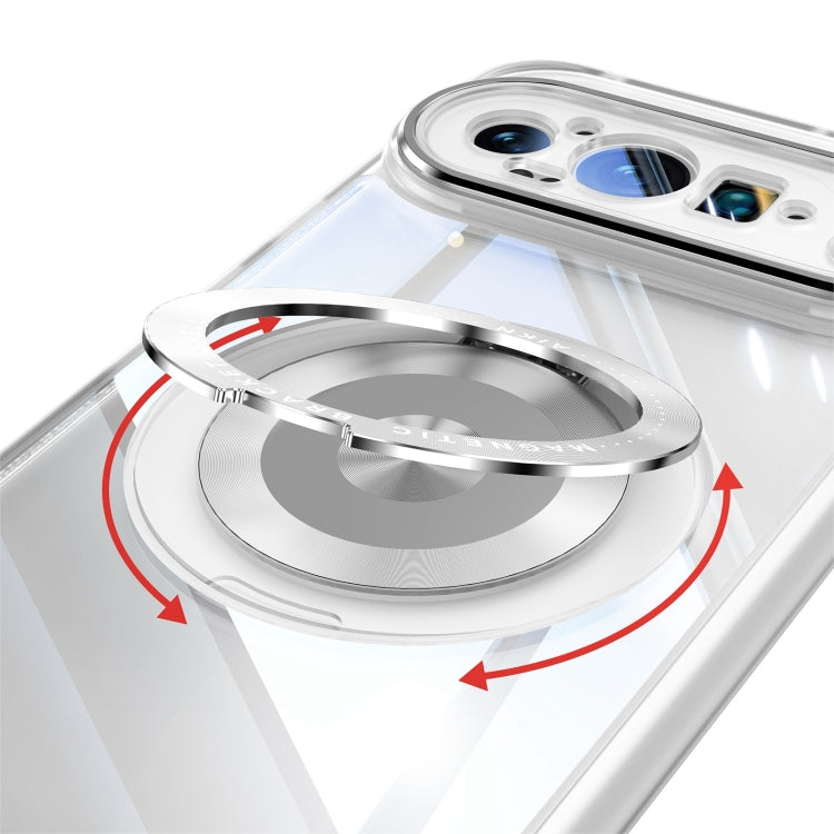 For Google Pixel 9 Pro 360 Holder Magsafe Acrylic Hybrid TPU Phone Case(Frosted White)