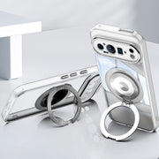 For Google Pixel 9 Pro 360 Holder Magsafe Acrylic Hybrid TPU Phone Case(Frosted White)
