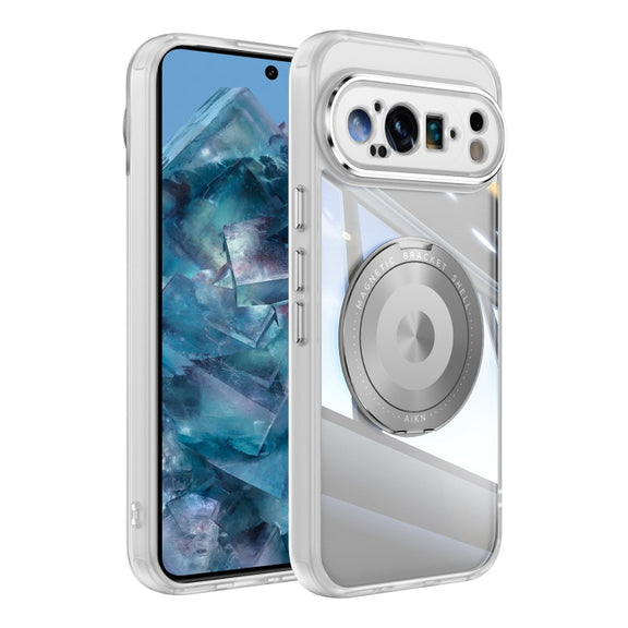 For Google Pixel 9 Pro 360 Holder Magsafe Acrylic Hybrid TPU Phone Case(Frosted White)
