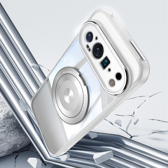 For Google Pixel 9 Pro 360 Holder Magsafe Acrylic Hybrid TPU Phone Case(Frosted White)