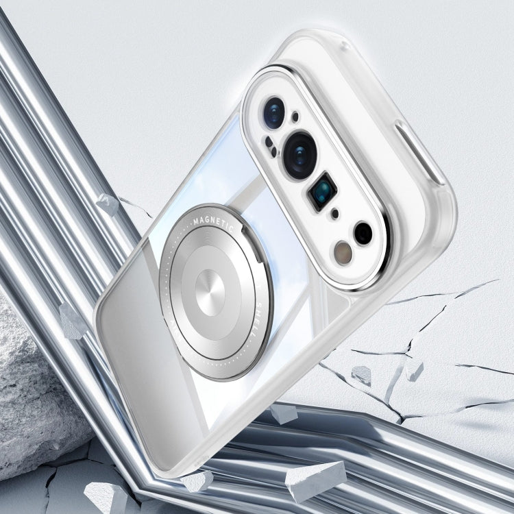 For Google Pixel 9 Pro 360 Holder Magsafe Acrylic Hybrid TPU Phone Case(Frosted White)