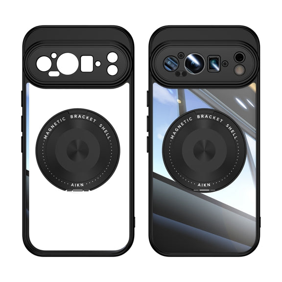 For Google Pixel 9 Pro XL 360 Holder Magsafe Acrylic Hybrid TPU Phone Case(Black)