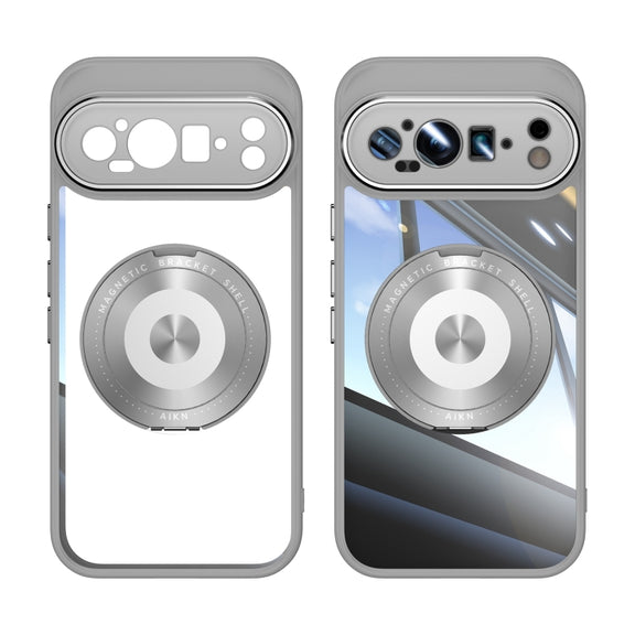 For Google Pixel 9 Pro XL 360 Holder Magsafe Acrylic Hybrid TPU Phone Case(Grey)