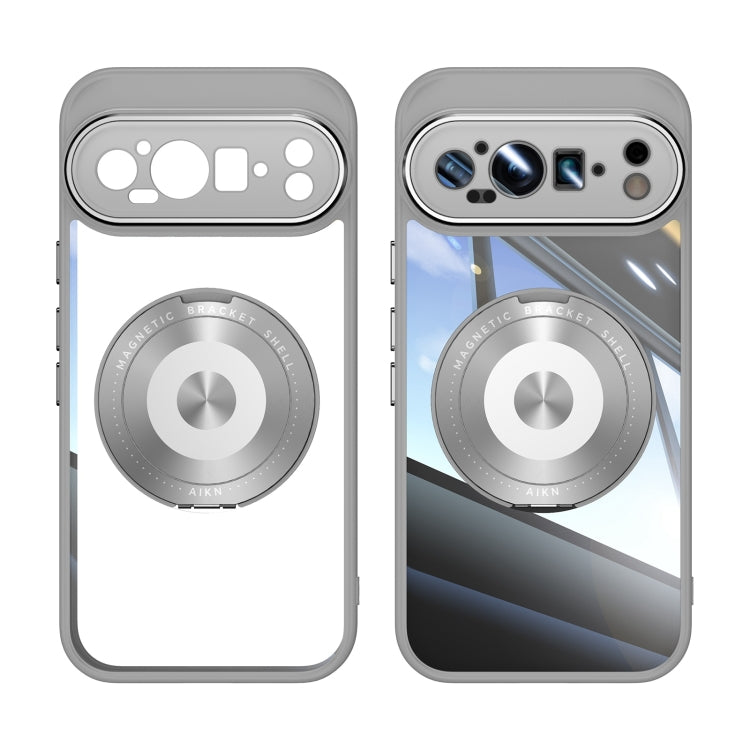 For Google Pixel 9 Pro XL 360 Holder Magsafe Acrylic Hybrid TPU Phone Case(Grey)