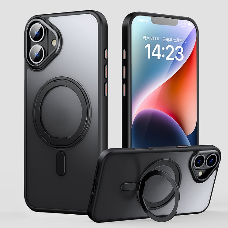 For iPhone 16 360 Rotating MagSafe Magnetic Frosted Phone Case(Black)