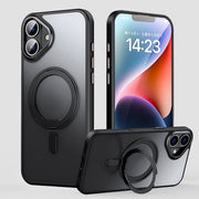 For iPhone 16 360 Rotating MagSafe Magnetic Frosted Phone Case(Black)