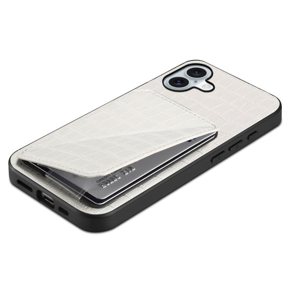 For iPhone 16 Imitation Crocodile Leather Back Phone Case with Holder(White)