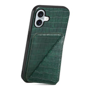 For iPhone 16 Plus Imitation Crocodile Leather Back Phone Case with Holder(Green)