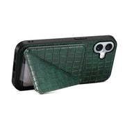 For iPhone 16 Plus Imitation Crocodile Leather Back Phone Case with Holder(Green)
