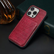 For iPhone 16 Pro Imitation Crocodile Leather Back Phone Case with Holder(Rose Red)