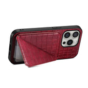 For iPhone 16 Pro Imitation Crocodile Leather Back Phone Case with Holder(Rose Red)