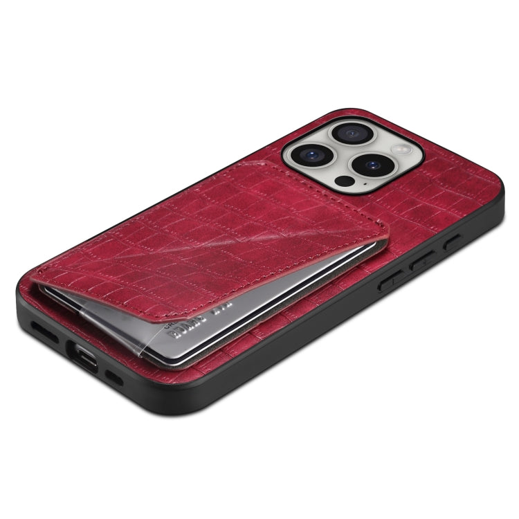 For iPhone 16 Pro Imitation Crocodile Leather Back Phone Case with Holder(Rose Red)