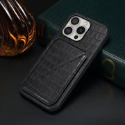 For iPhone 16 Pro Max Imitation Crocodile Leather Back Phone Case with Holder(Black)
