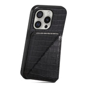 For iPhone 16 Pro Max Imitation Crocodile Leather Back Phone Case with Holder(Black)