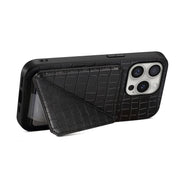 For iPhone 16 Pro Max Imitation Crocodile Leather Back Phone Case with Holder(Black)