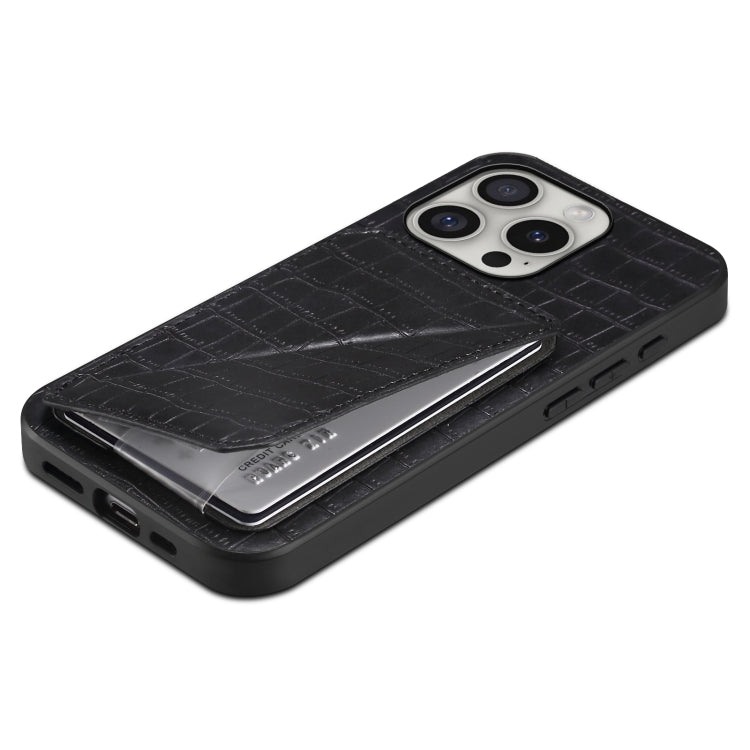 For iPhone 16 Pro Max Imitation Crocodile Leather Back Phone Case with Holder(Black)