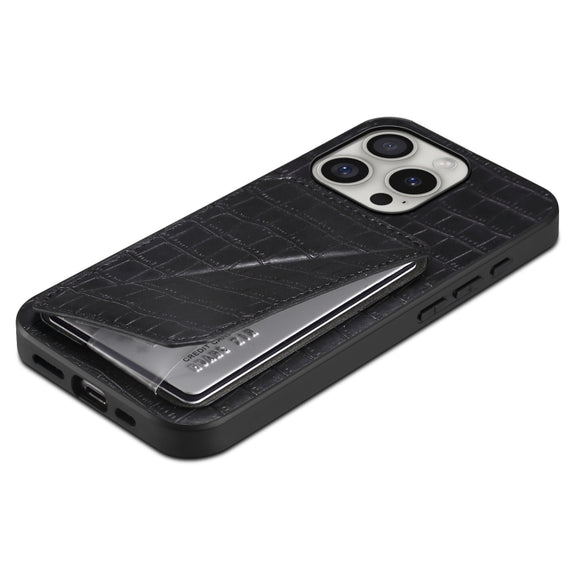 For iPhone 16 Pro Max Imitation Crocodile Leather Back Phone Case with Holder(Black)