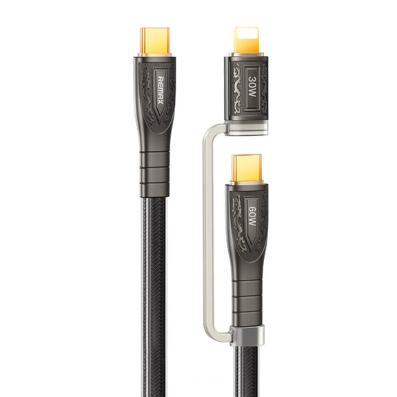 REMAX RC-C165 Prime 1.2m 60W Type-C to Type-C + 8 Pin Braided Fast Charging Cable(Black)