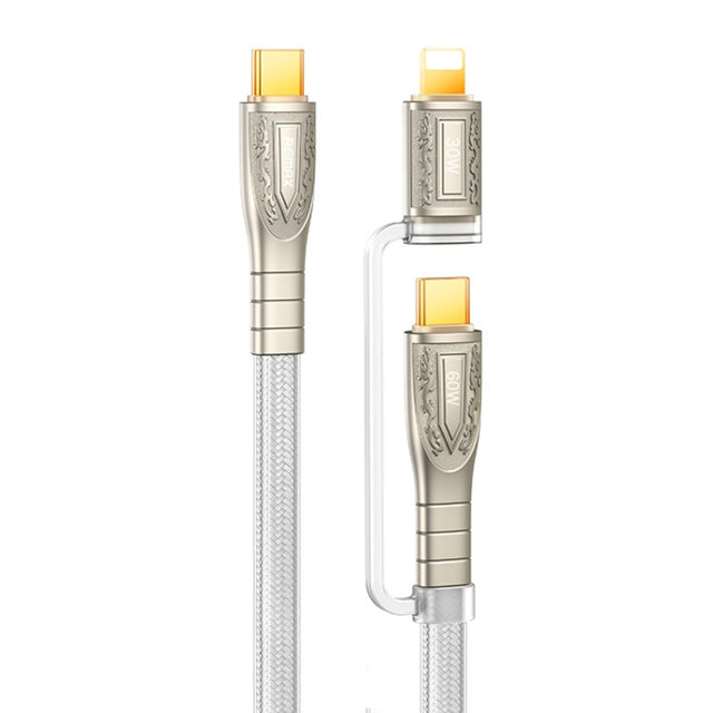 REMAX RC-C165 Prime 1.2m 60W Type-C to Type-C + 8 Pin Braided Fast Charging Cable(Silver)