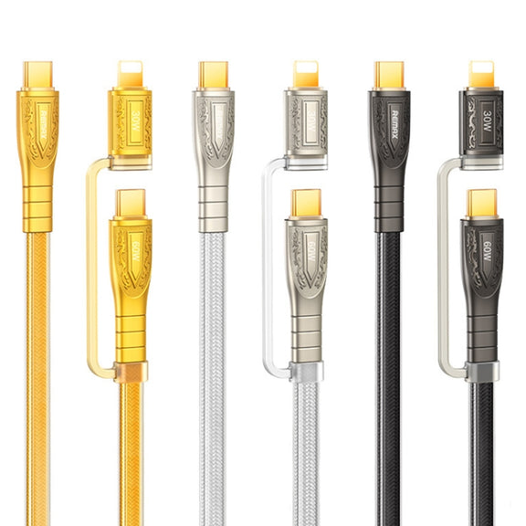 REMAX RC-C165 Prime 1.2m 60W Type-C to Type-C + 8 Pin Braided Fast Charging Cable(Gold)