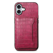 For iPhone 16 Crocodile Texture Card Bag Design Full Coverage Phone Case(Red)